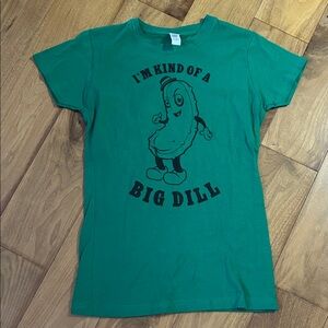 Novelty Dill Pickle Green T-Shirt - I'm Kind of a Big Dill, women’s size S